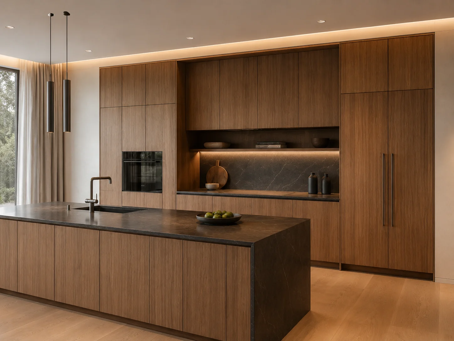 Full-height custom cabinetry with a stone island