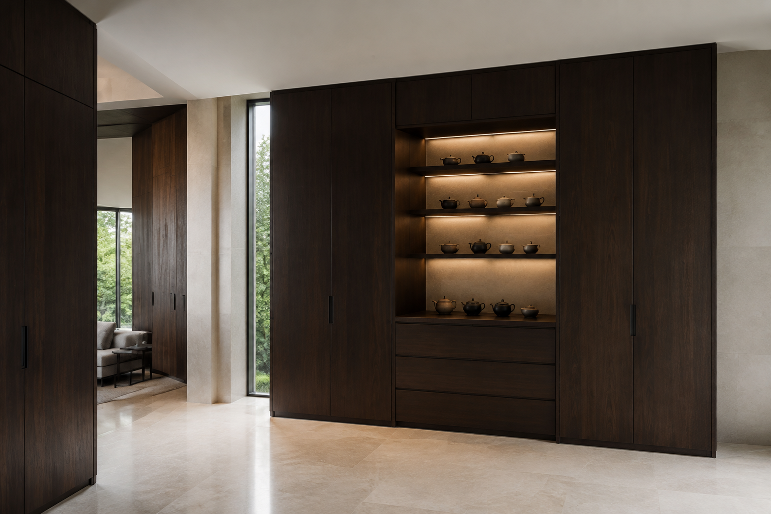 Custom dark oak cabinetry