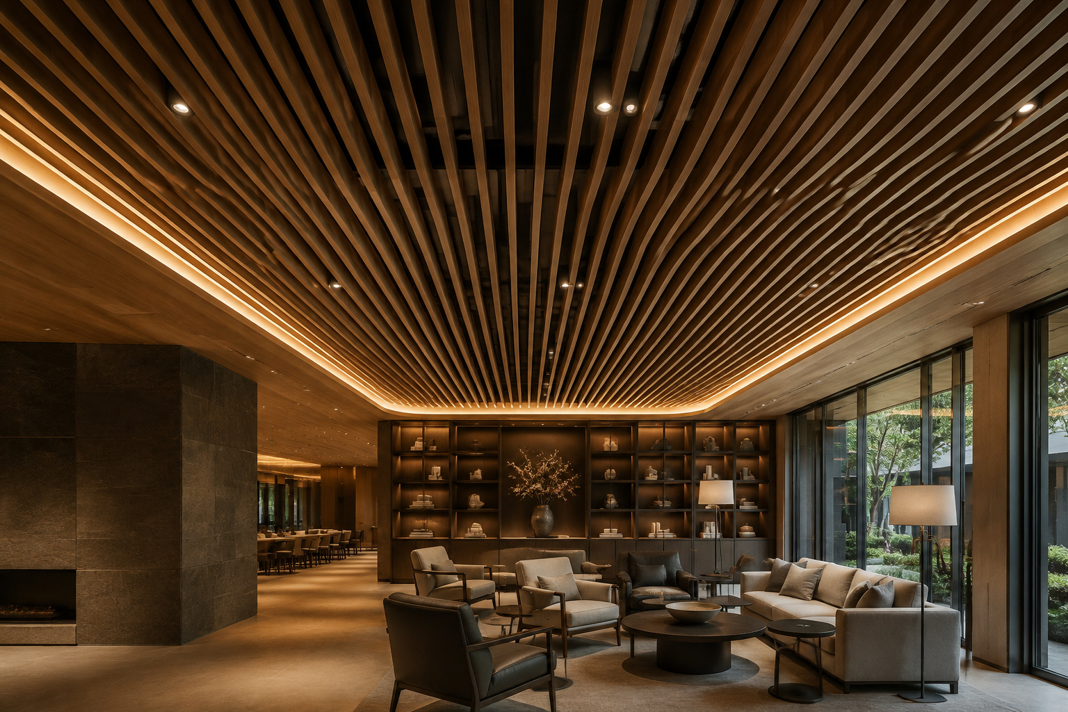 Timber slat acoustic ceiling