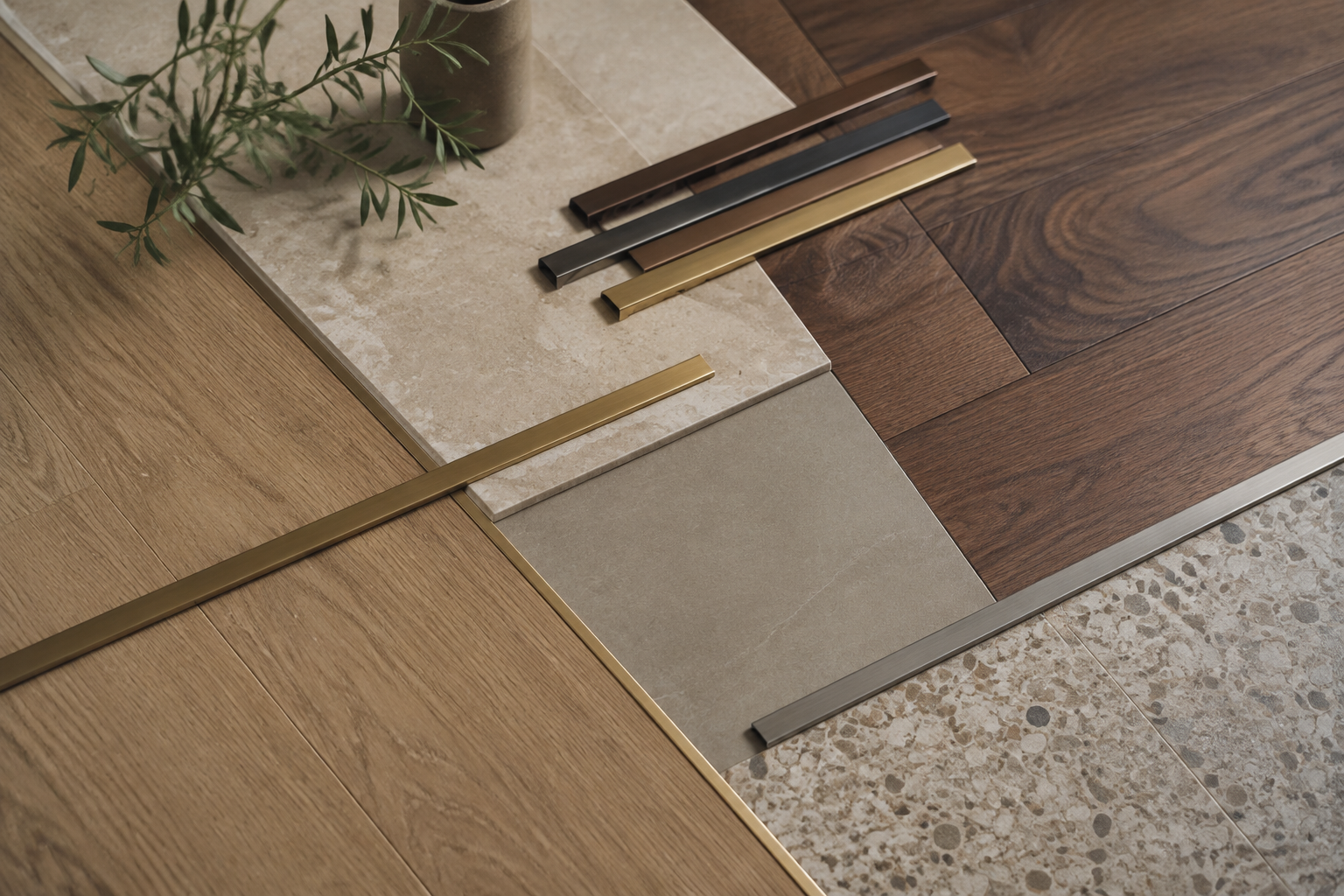 Timber, stone and surface samples for flooring selection