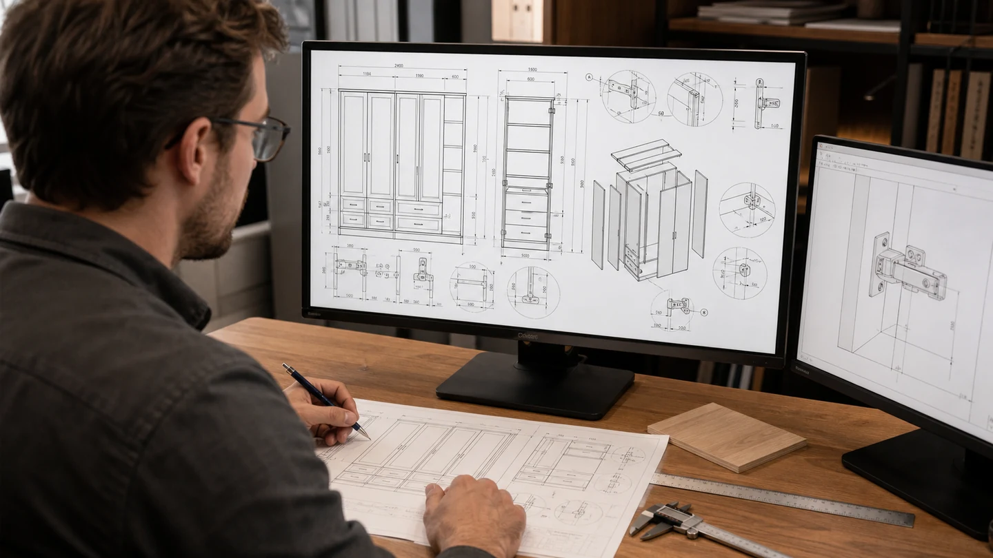Custom cabinetry production drawings under technical review