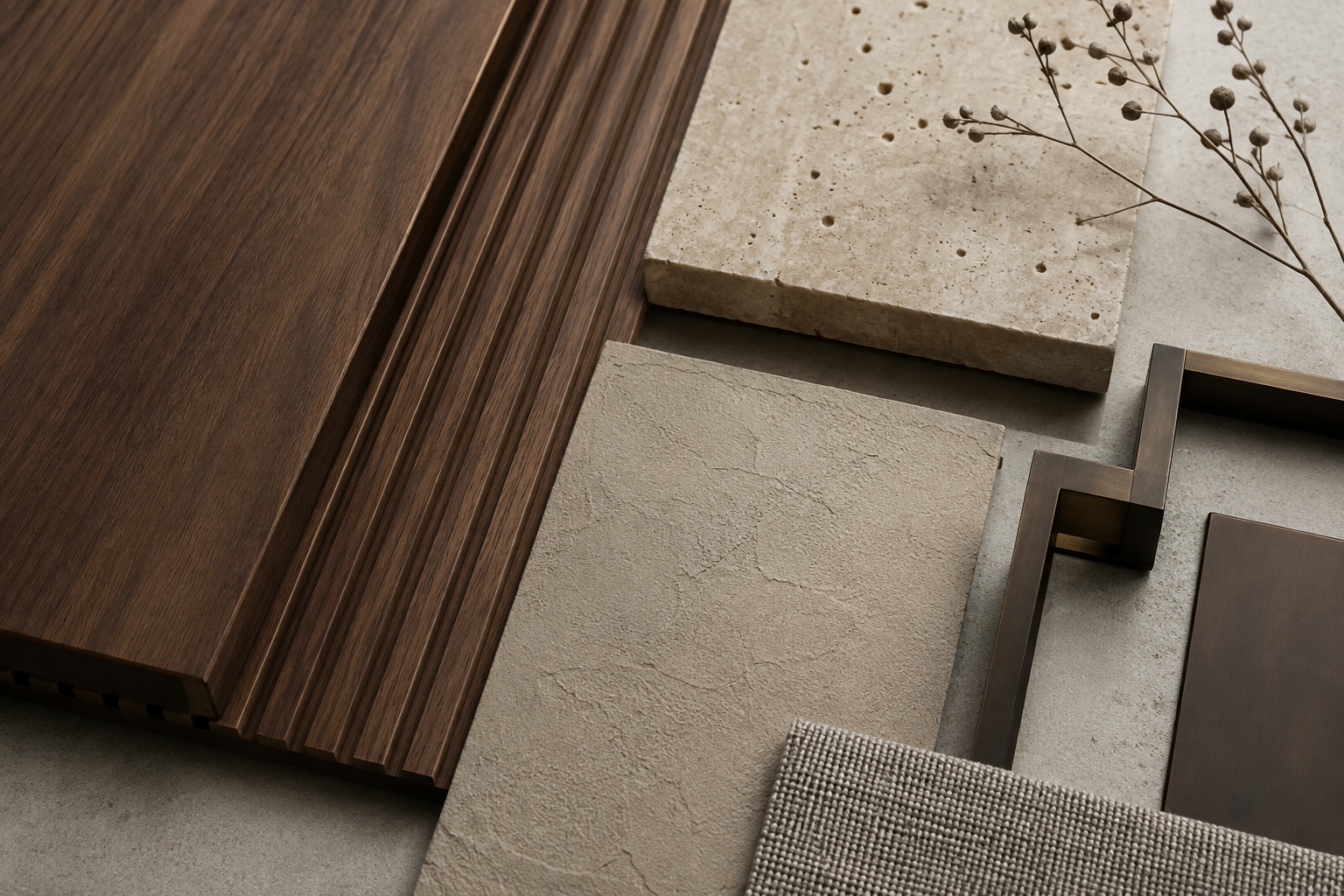 Interior material samples for custom wall systems