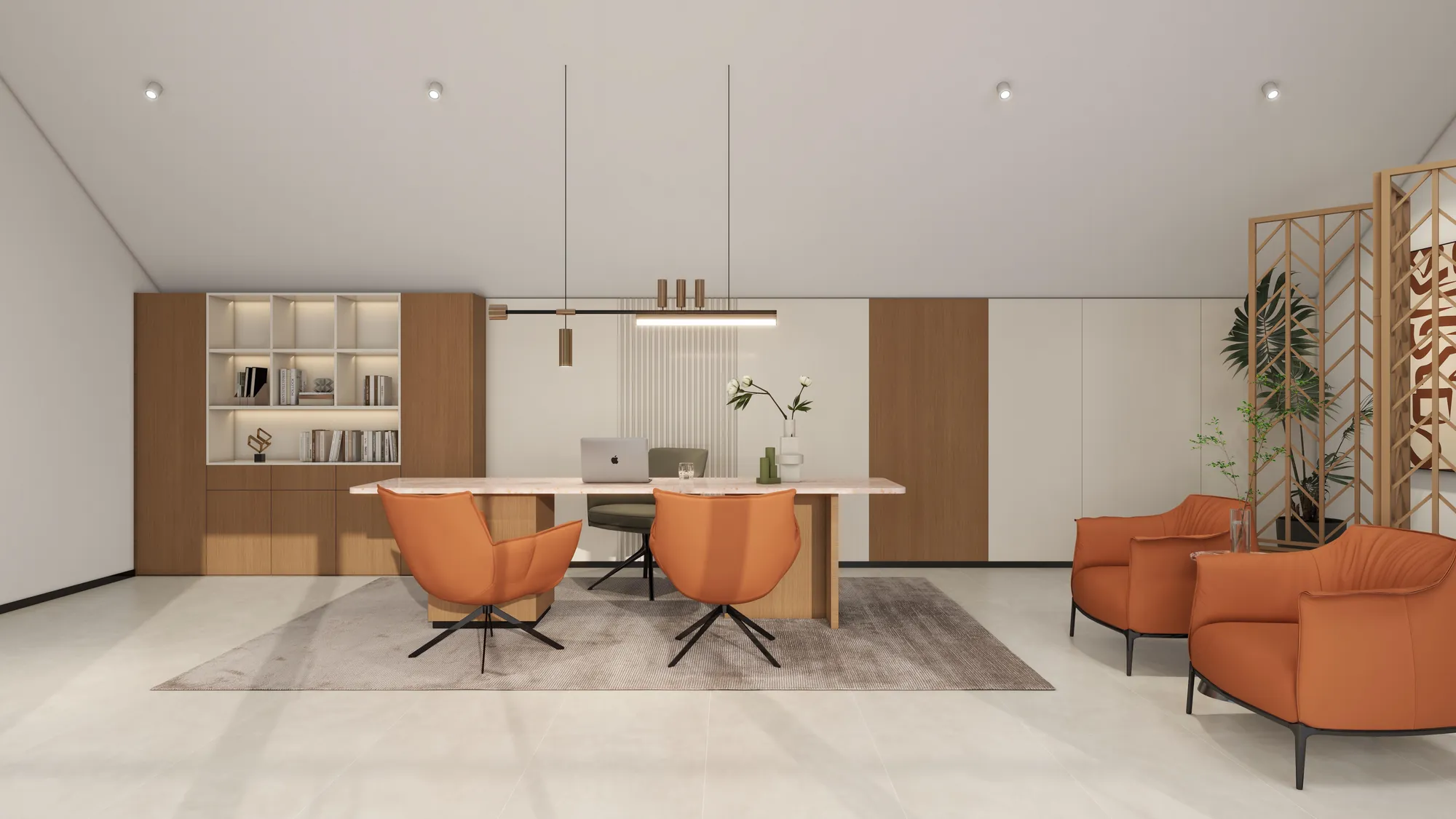 Music room with timber storage and relaxed seating