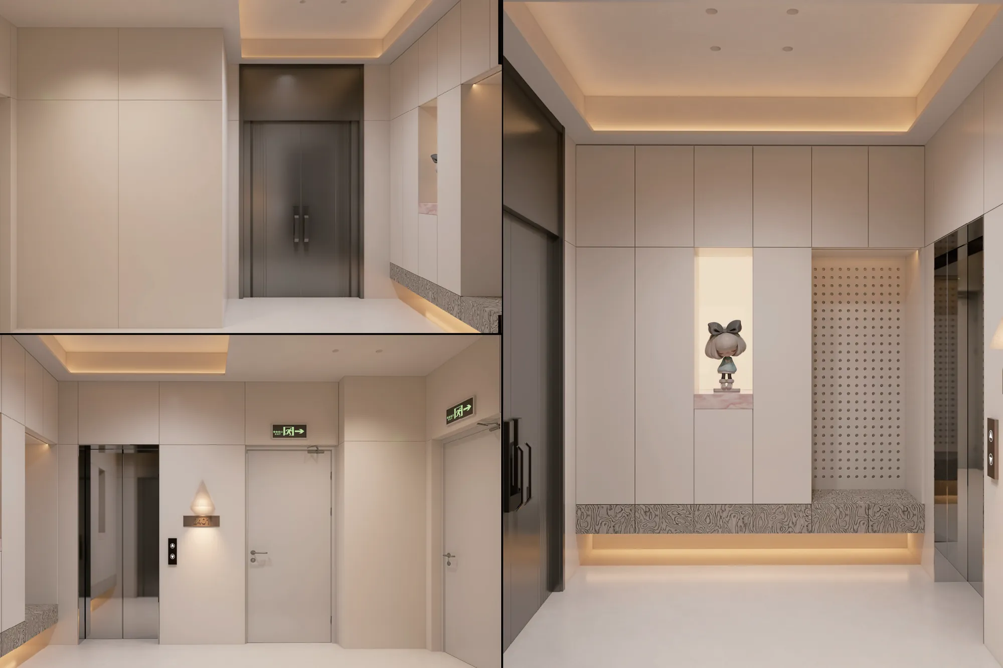 Villa entrance with curved opening and concealed fitted storage