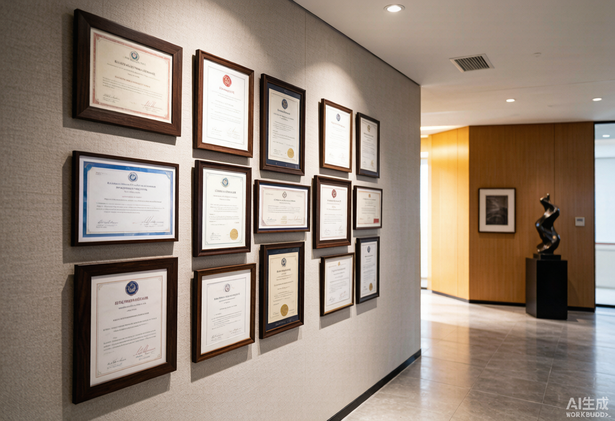 Wall of quality certificates and awards