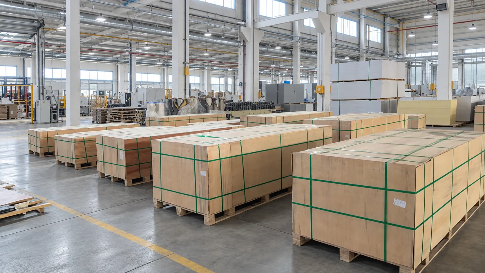 Export crates prepared on pallets inside the GREENWAY factory
