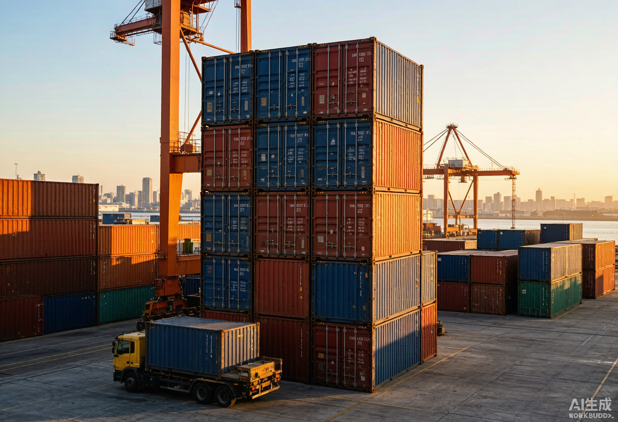 Global shipping logistics with stacked containers