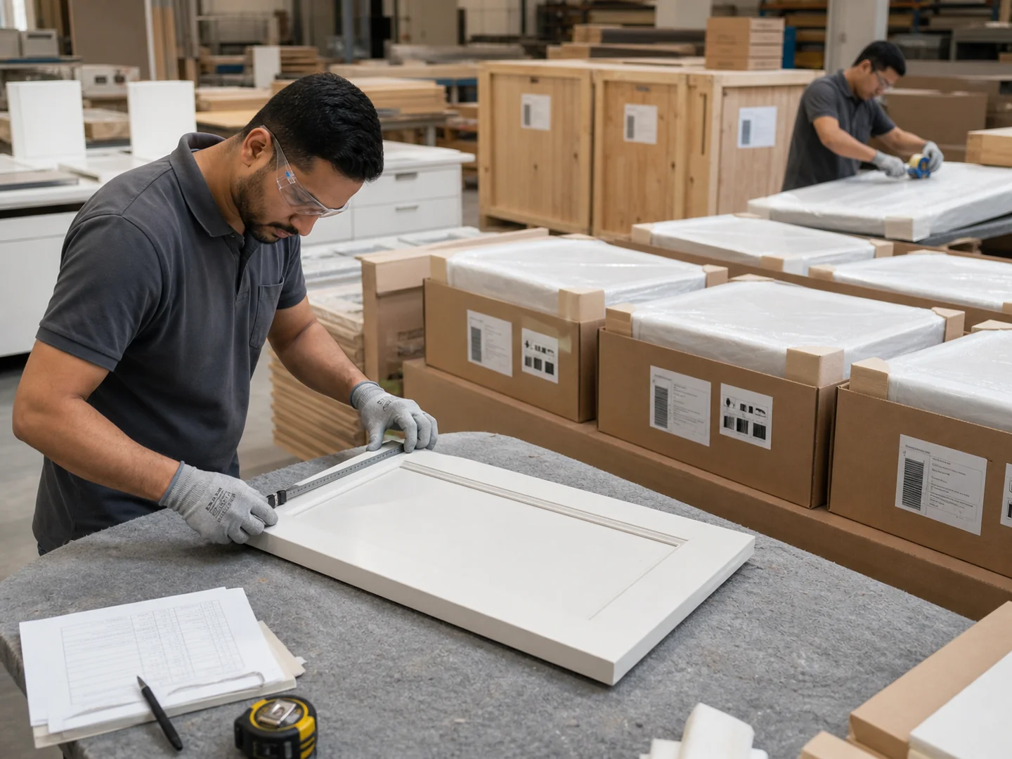 Quality control and protective packing of custom interior products before international delivery
