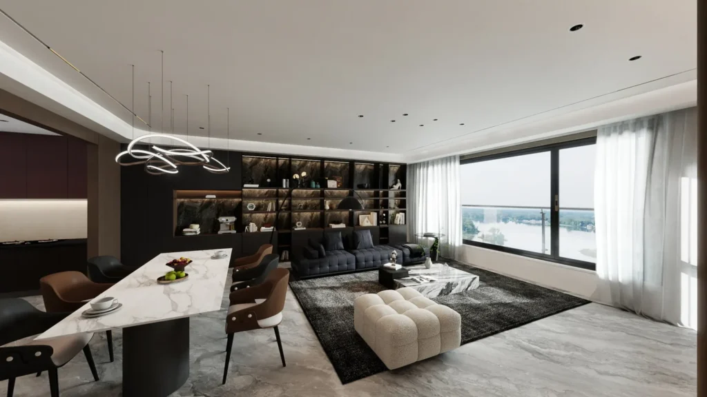 Nigeria Dark Walnut & Marble Modern Luxury Apartment